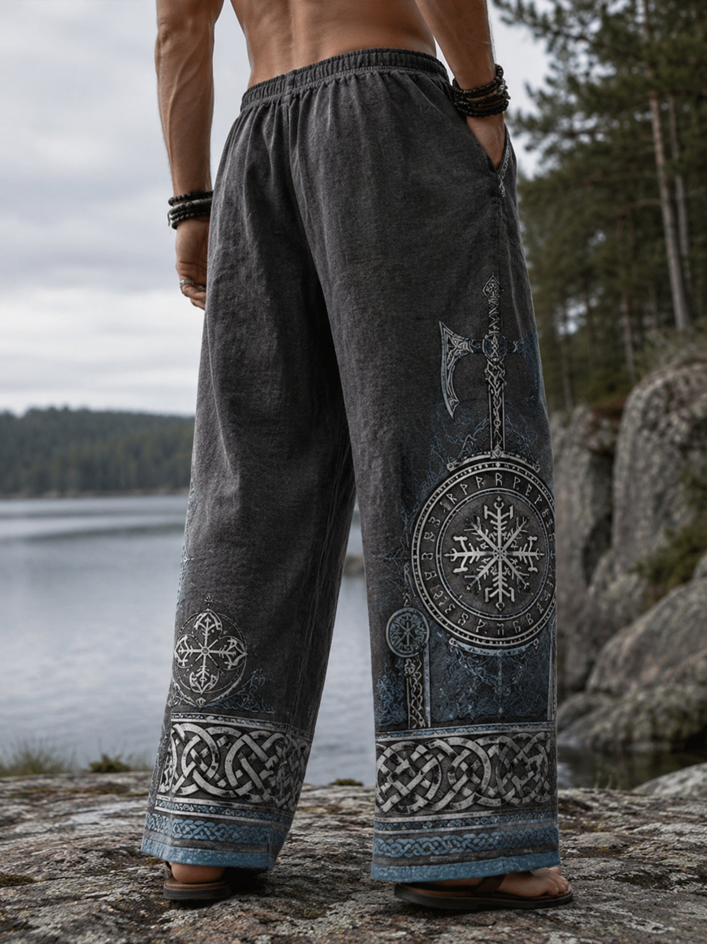 Kvartalsbyxor för män med finsk vikingatema och patriotiskt konsttryck