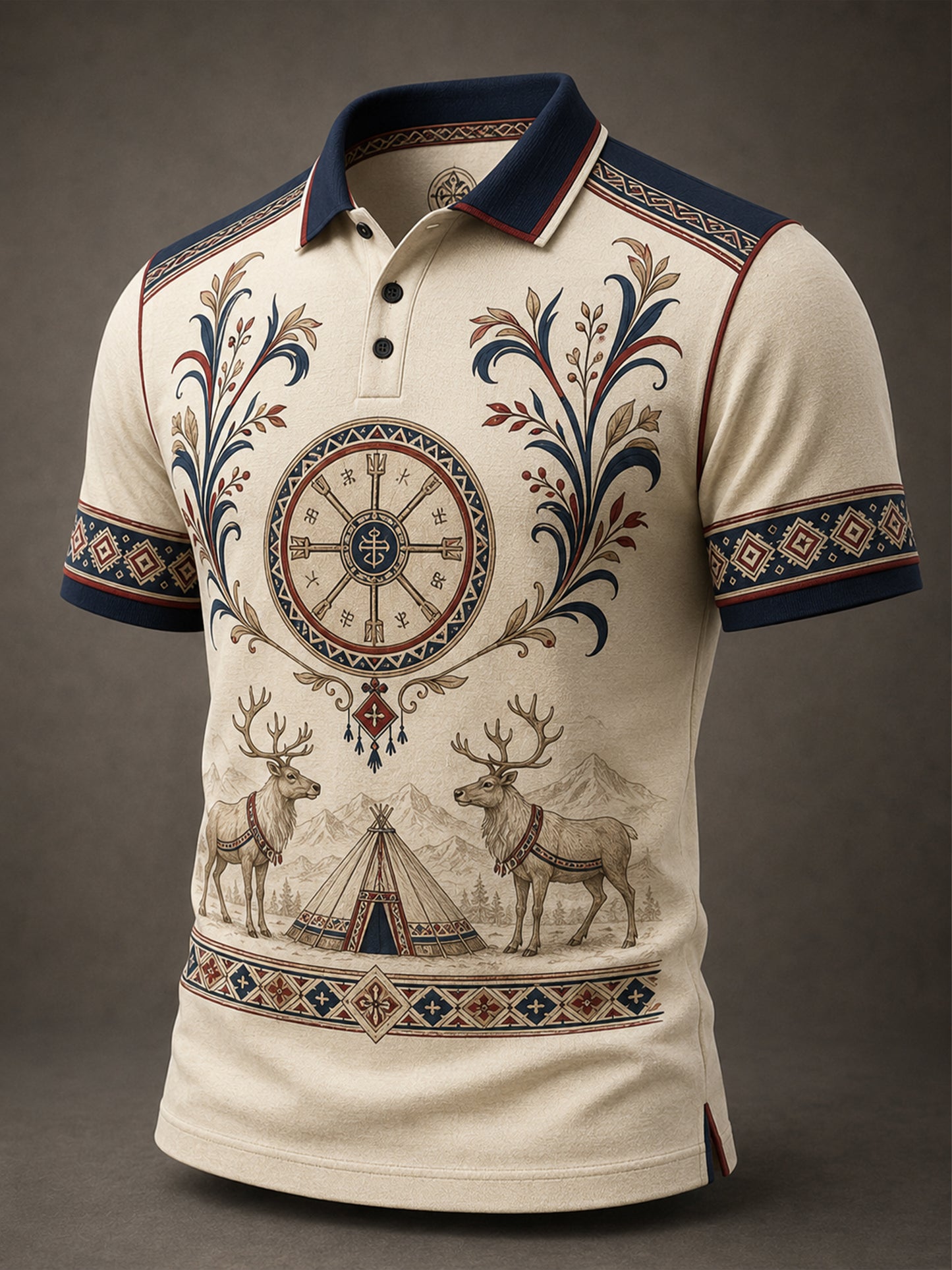 Kulturell kunsttrykk med norske samiske motiver for menn – polo-skjorte med kort erme