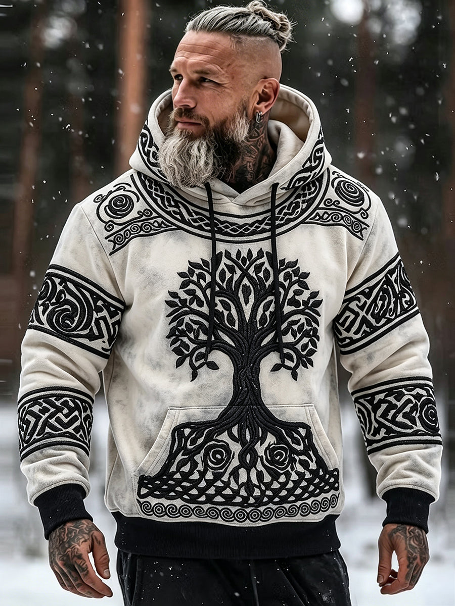 Manslig vikingainspirerad keltiskt mönstrad överstor hoodie med fickor