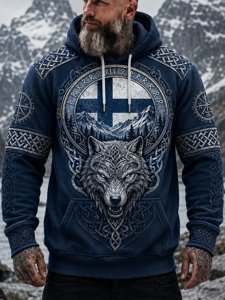 Mäns finska vikinga-tema Patriotisk konst Skriv ut huvad