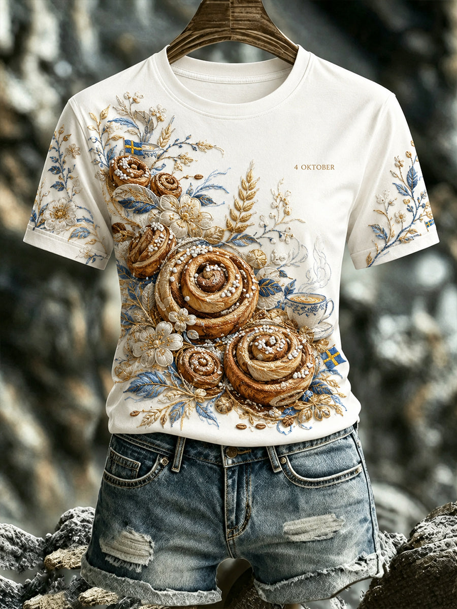 Kvinnors Sverige Kanelbullens Dag Short-Shirt