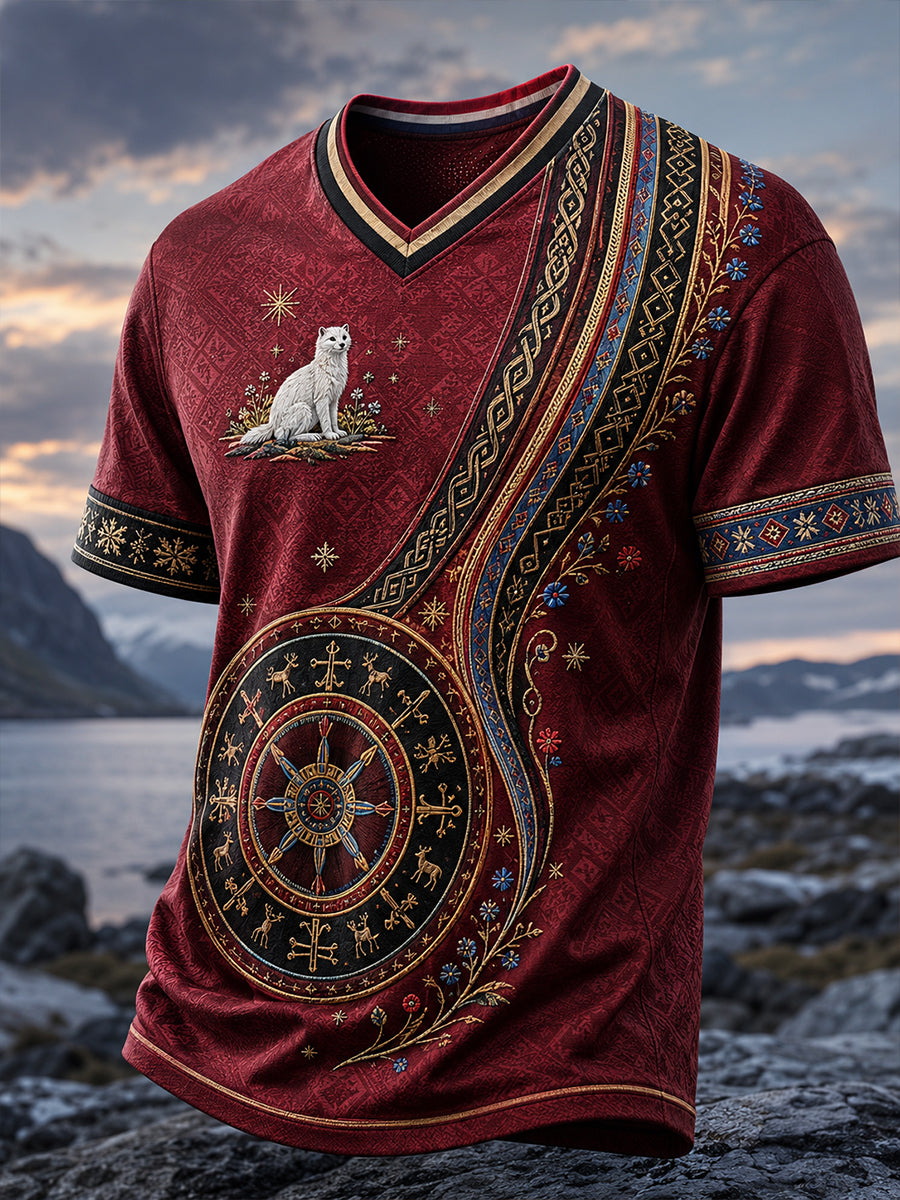 Kulturell kunsttrykk-T-skjorte for menn med norske samiske motiver