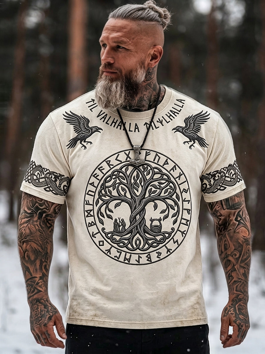 Mansvintage viking Livets träd keltiskt mönster avslappnad kortärmad t-shirt