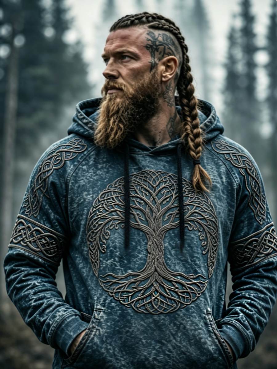 Herrtröja med vikingakeltsk knut och Livets Träd – konstdesign, luvtröja