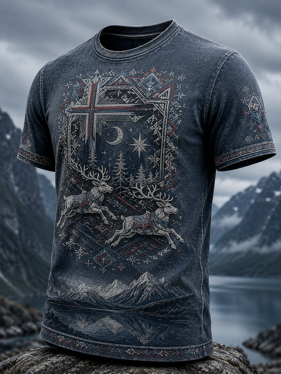 Kulturell kunsttrykk-T-skjorte for menn med norsk samisk motiv
