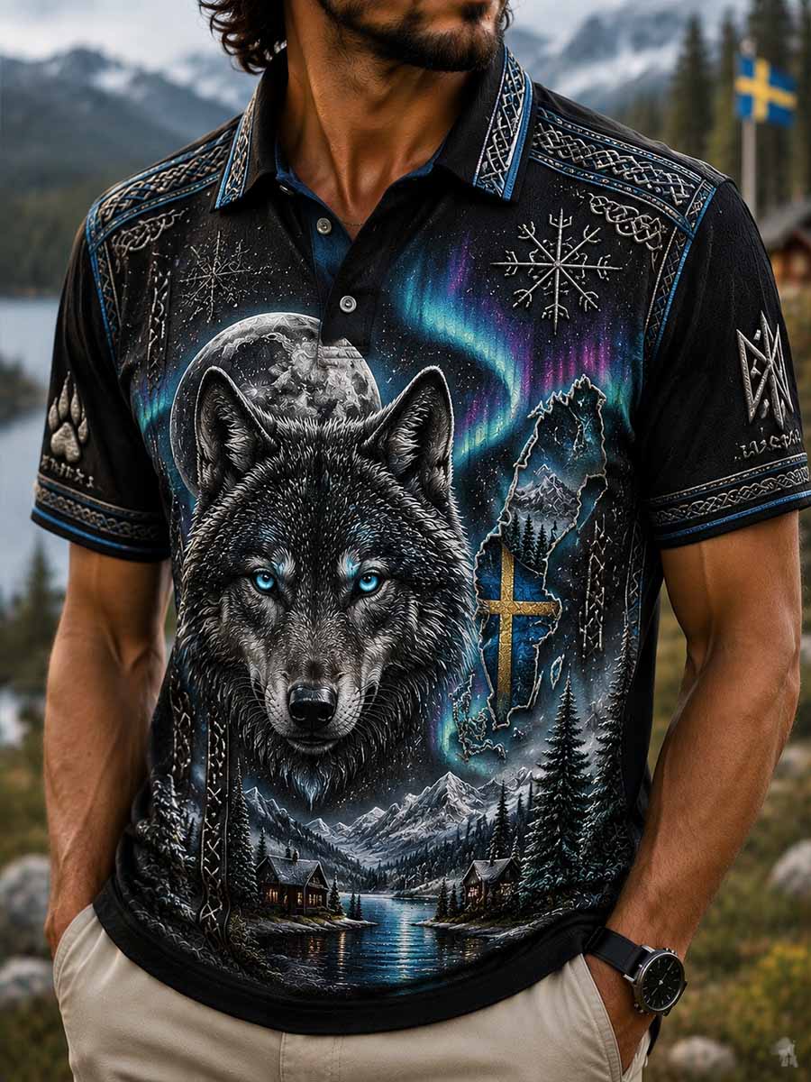 Mäns Vintage Koltrast mönster tryckt polo skjjorta