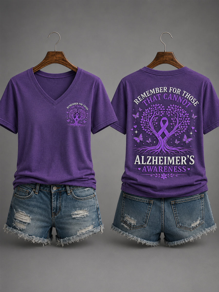 Kvinnors lila band minns för dem som inte kan Alzheimers medvetenhet Stöd V-Neck Tee