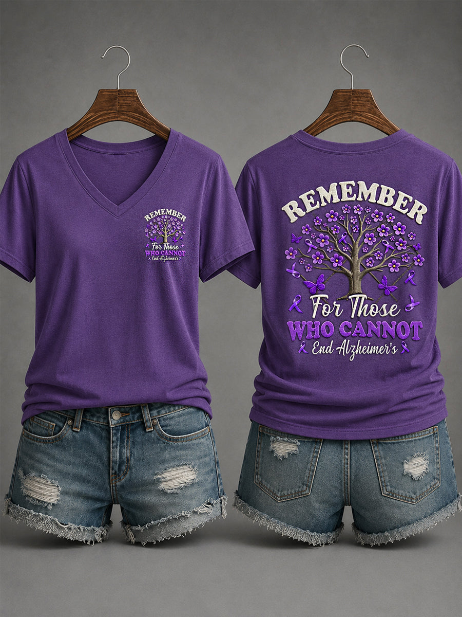 Damer Lila bandet – I minnet av dem som inte kan – Alzheimersjukdomsmedvetande – Stöd – T-shirt med V-ringning