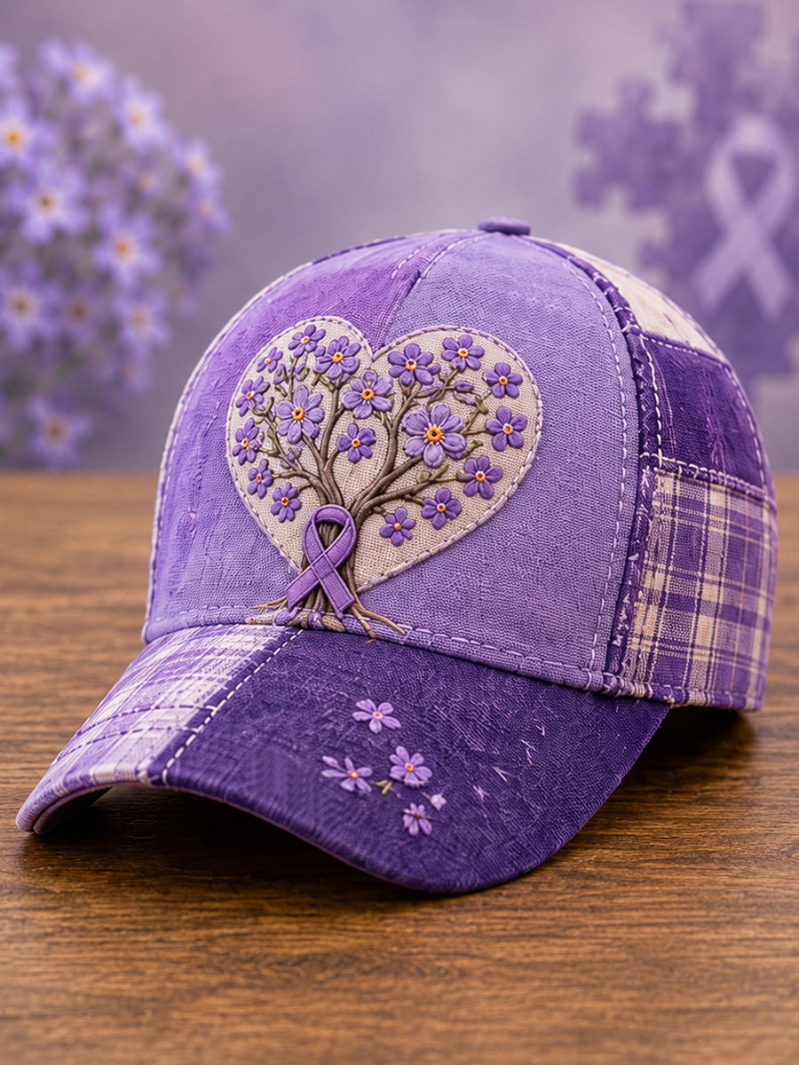 Unisex Purple Floral Print Alzheimers medvetenhet Support Hat