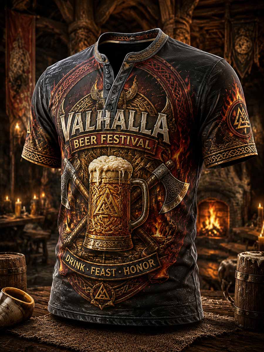 Vintagevikingastil – T-shirt med ölmotiv för män