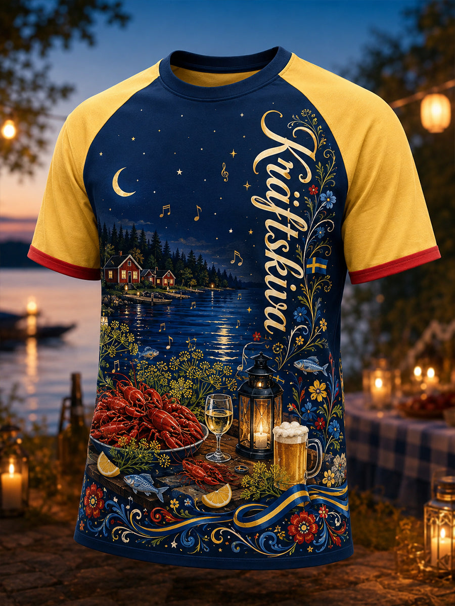 Herr T-shirt med korta ärmar för den svenska kräftskivan