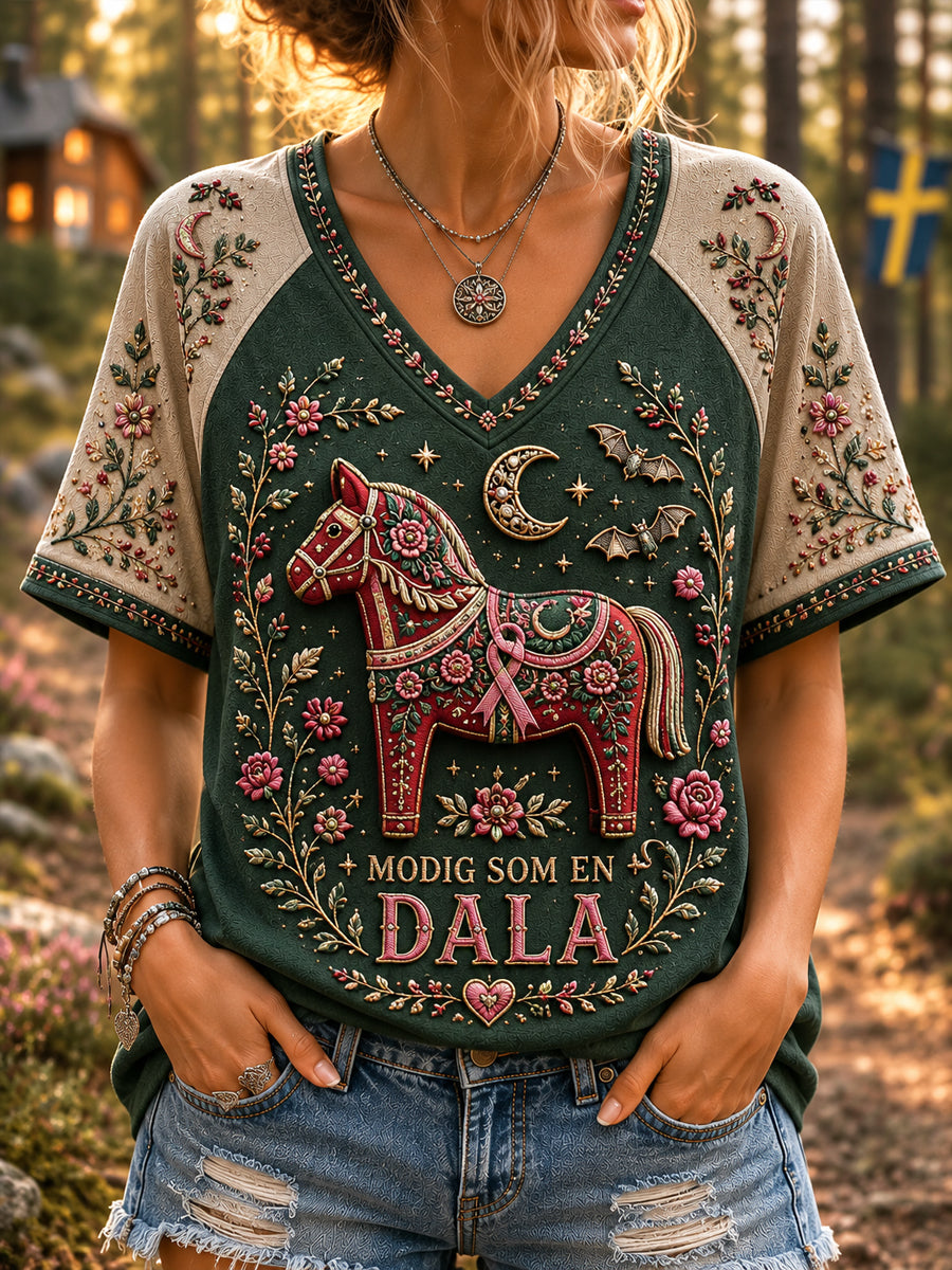 Kvinnors Retro Halloween Svenska Dala Horse Fläkt-T-Shirt