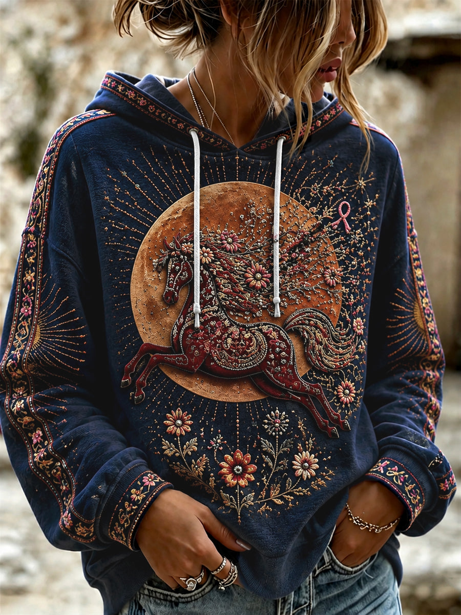 Kvinnors Halloween Bröstcancer medvetenhet Dala Horse Hoodie Dala