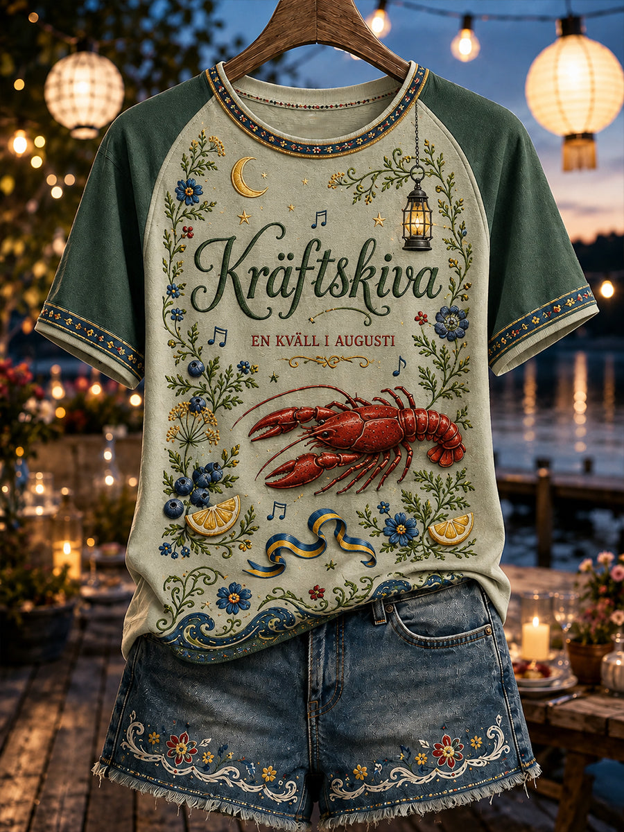 Damer Sverige Kräftskiva T-shirt med rund halsringning och kort ärm