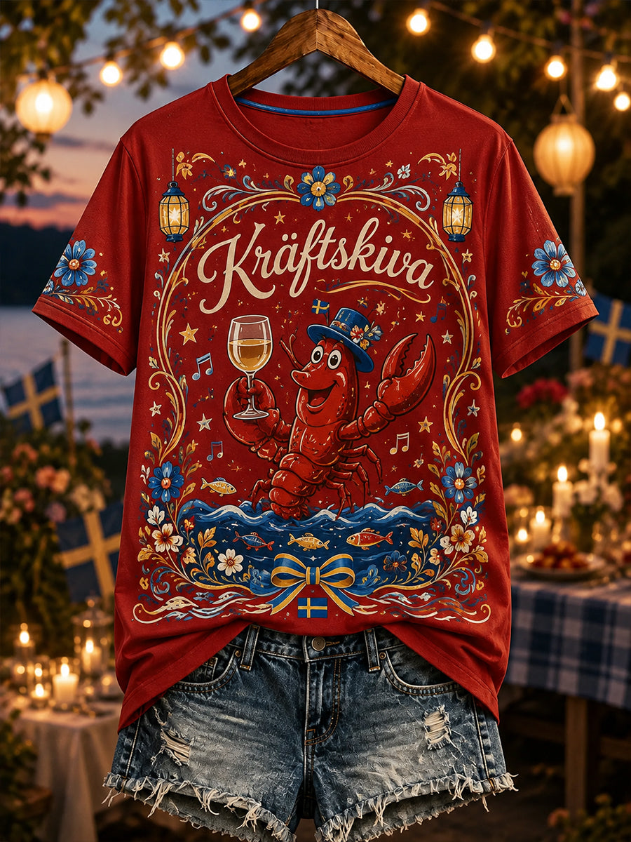 Dammens Sverige Kräftskiva T-shirt med korta ärmar