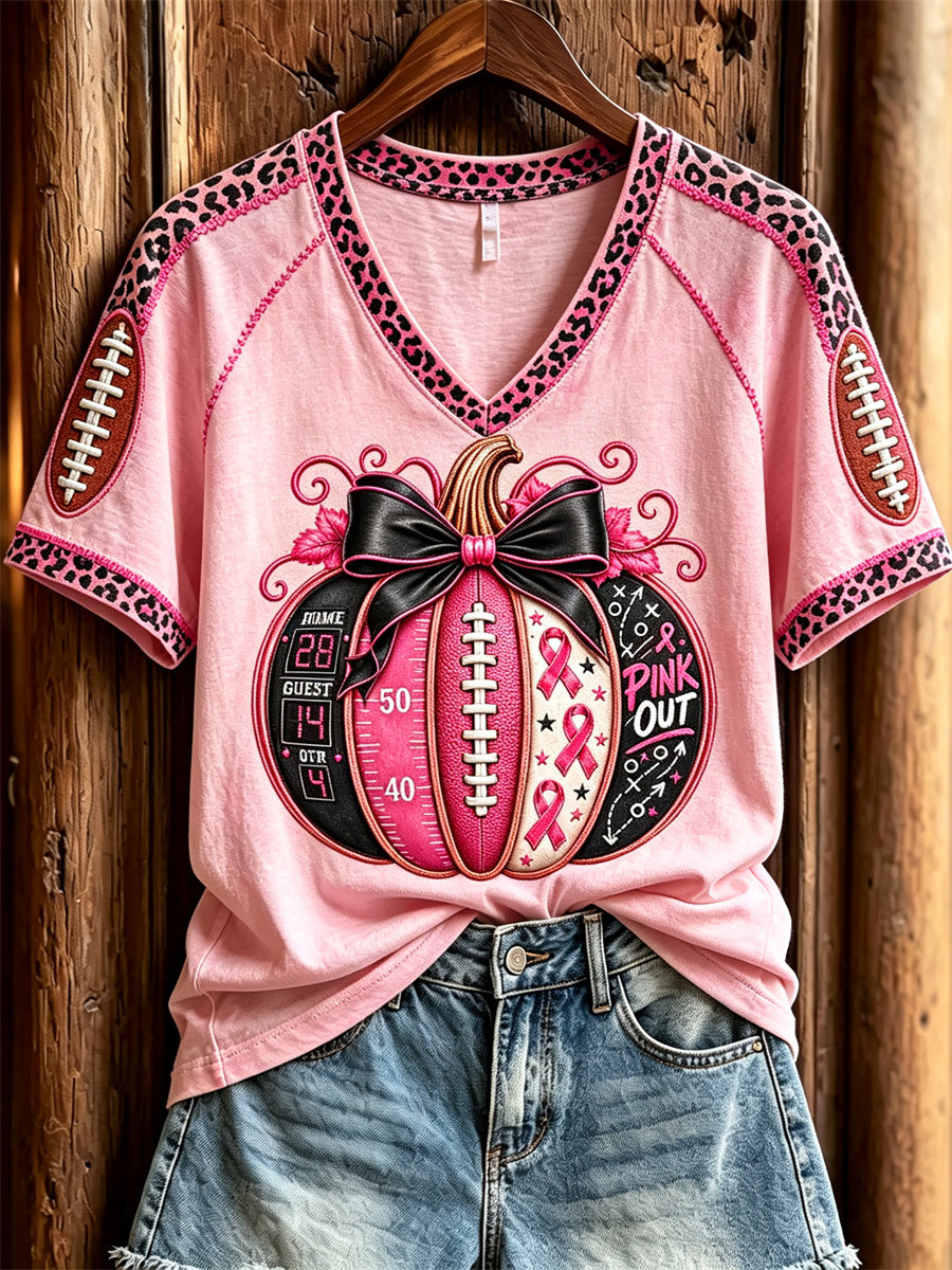 Kvinnors fotboll Inspirerad Pink Out Bröstcancer pumpa Floral Skriv ut kortärmad T-shirt