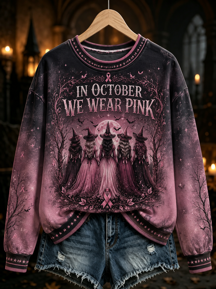 Kvinnor i oktober bär vi rosa Vanlig Sweatshirt