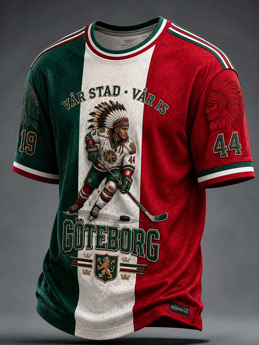 Åldersklassisk Göteborgshockeymönstrad t-shirt