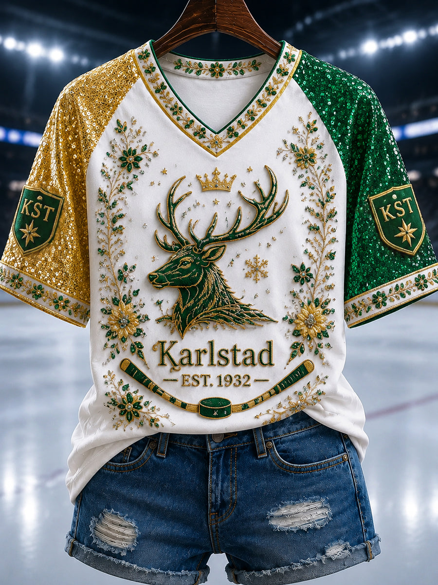 Vintage Göteborg Hockey V-ringad patchwork-T-shirt