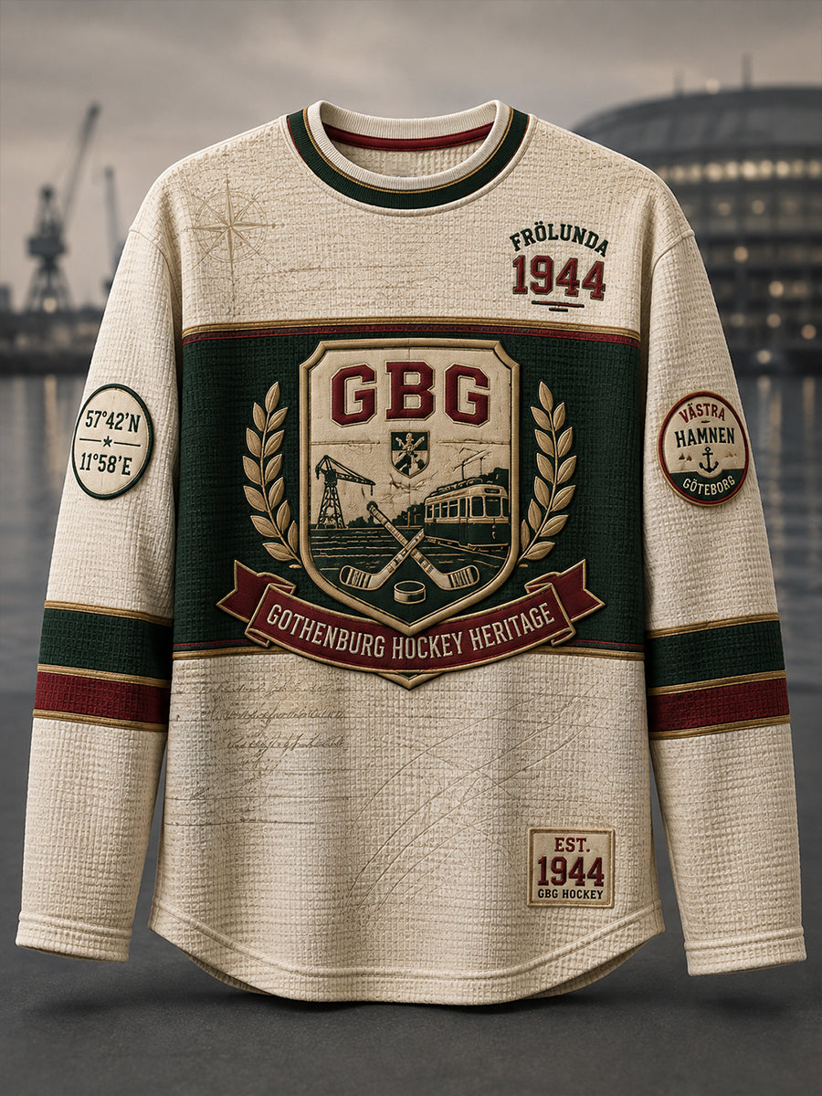 Herr 1944 Göteborg Hockeyarv Våffelmönstrad Waffle T-shirt med lång ärm