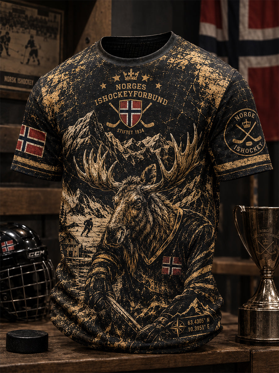Kvotetisk kortermet topp for menn i norsk ishockeystil