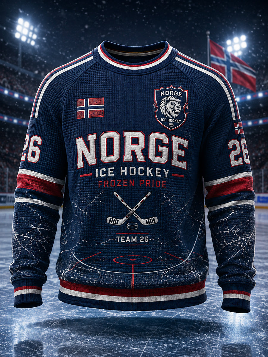 Herrerens raglan-T-skjorte med vaffelmønster, lange ermer og hockeymotiv