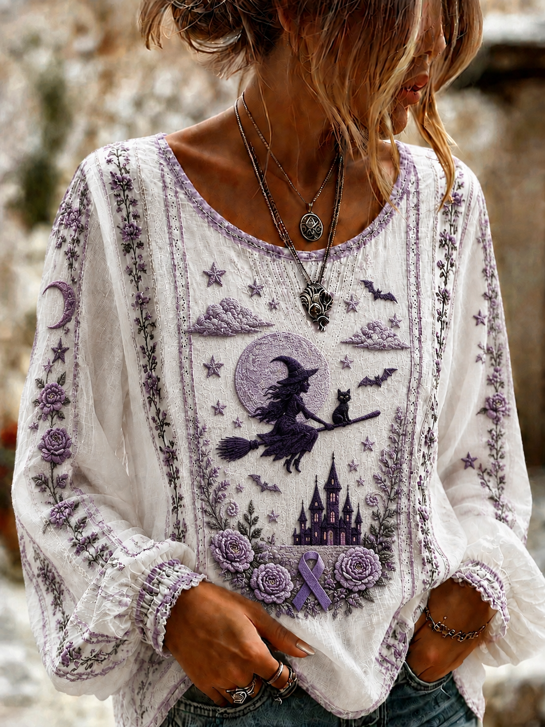 Kvinnors Alzheimers medvetenhet Cotton-Linen tröj