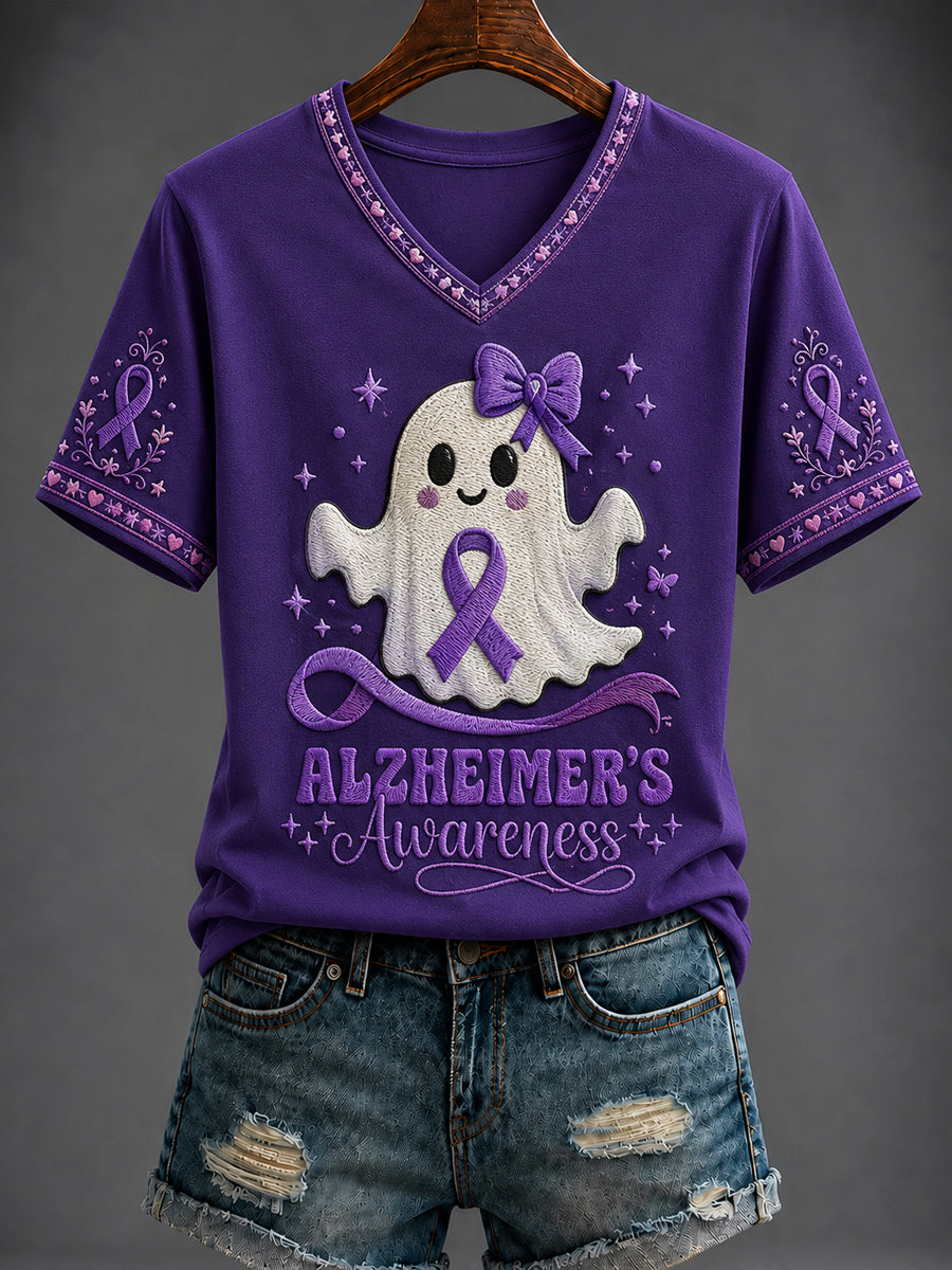 Kvinnlig Alzheimersjukdom Halloween V-ringad T-shirt med tryck