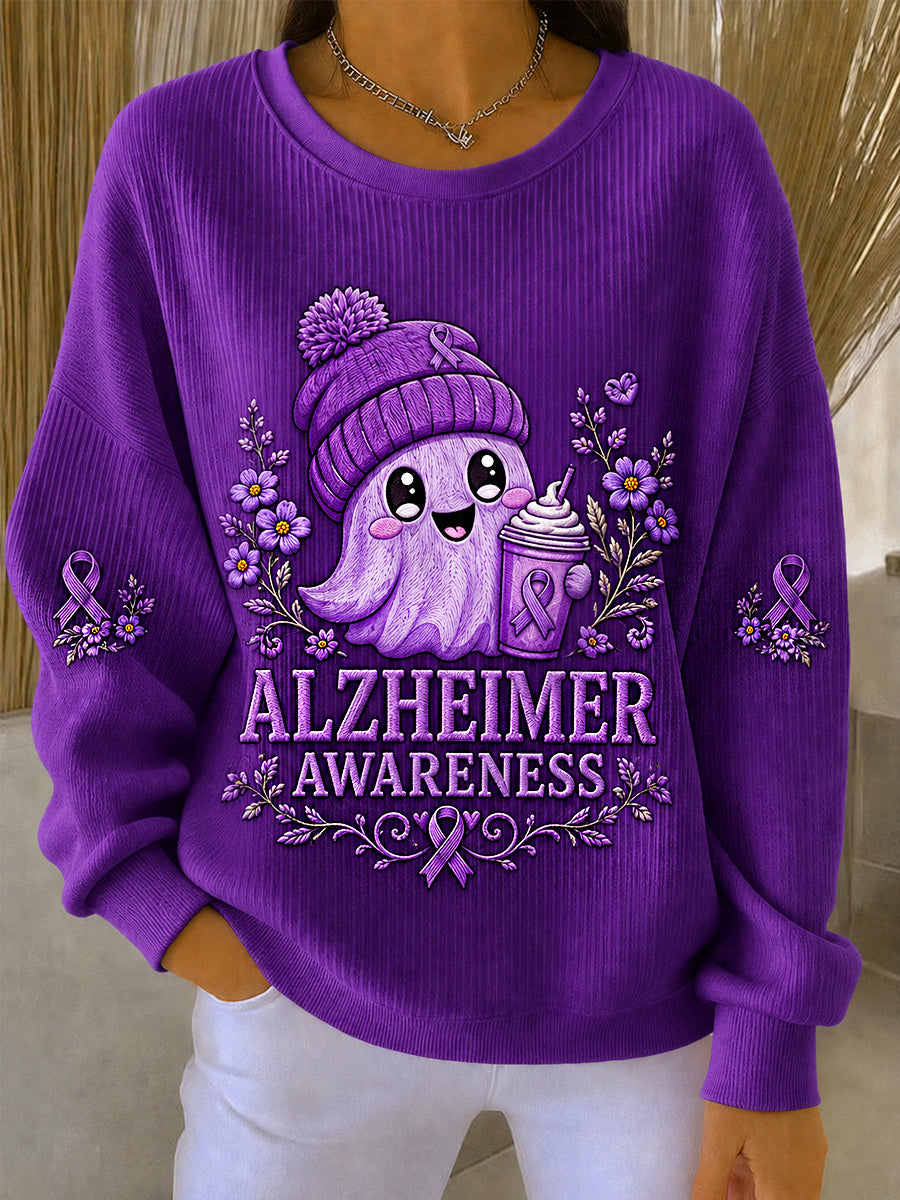 Dammuggent tröja med lila blommor och söt spöktryck till stöd för Alzheimersmedvetenhet