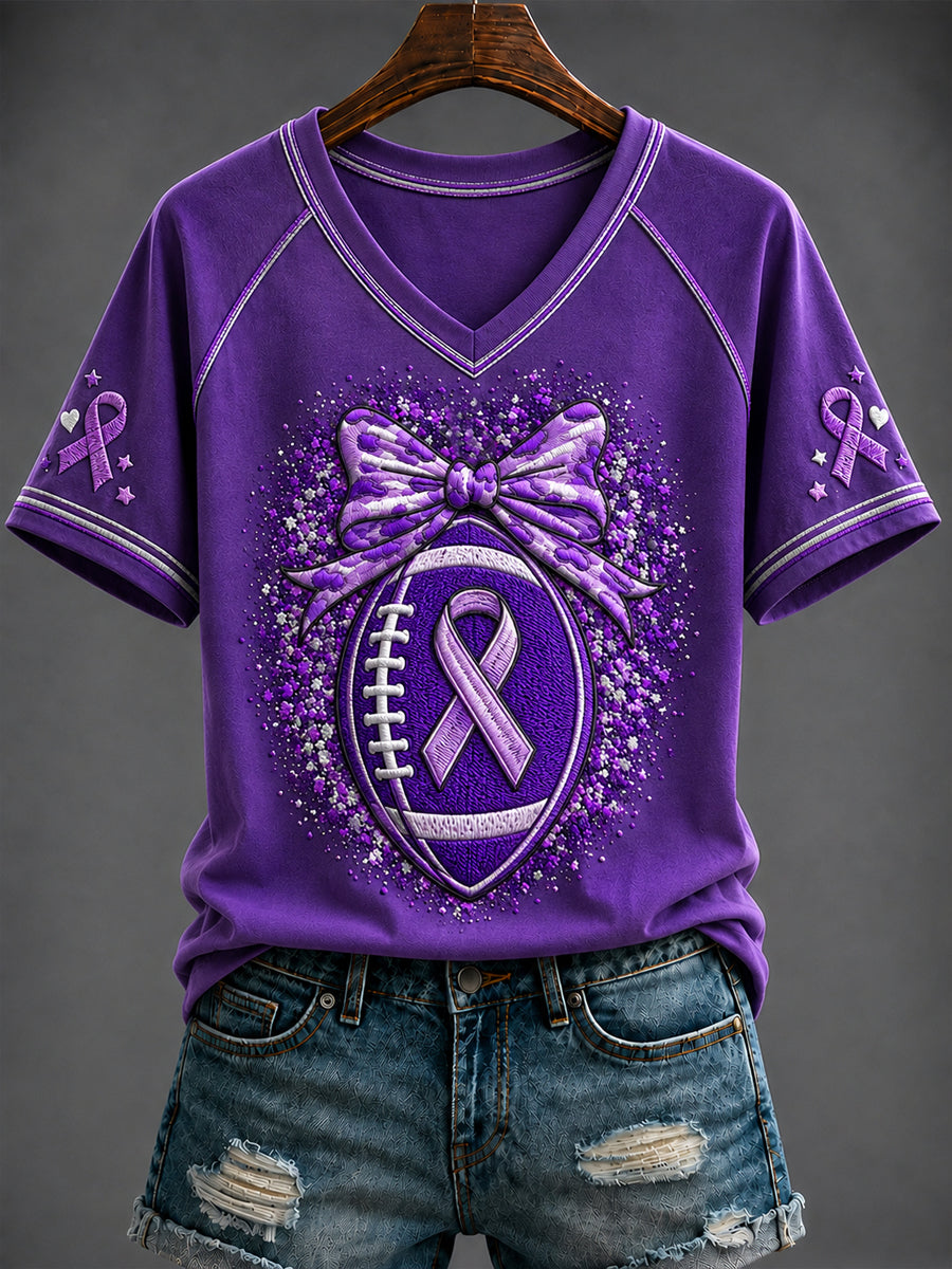 Kvinnors Alzheimersjukdom Tryckt T-shirt med V-ringning