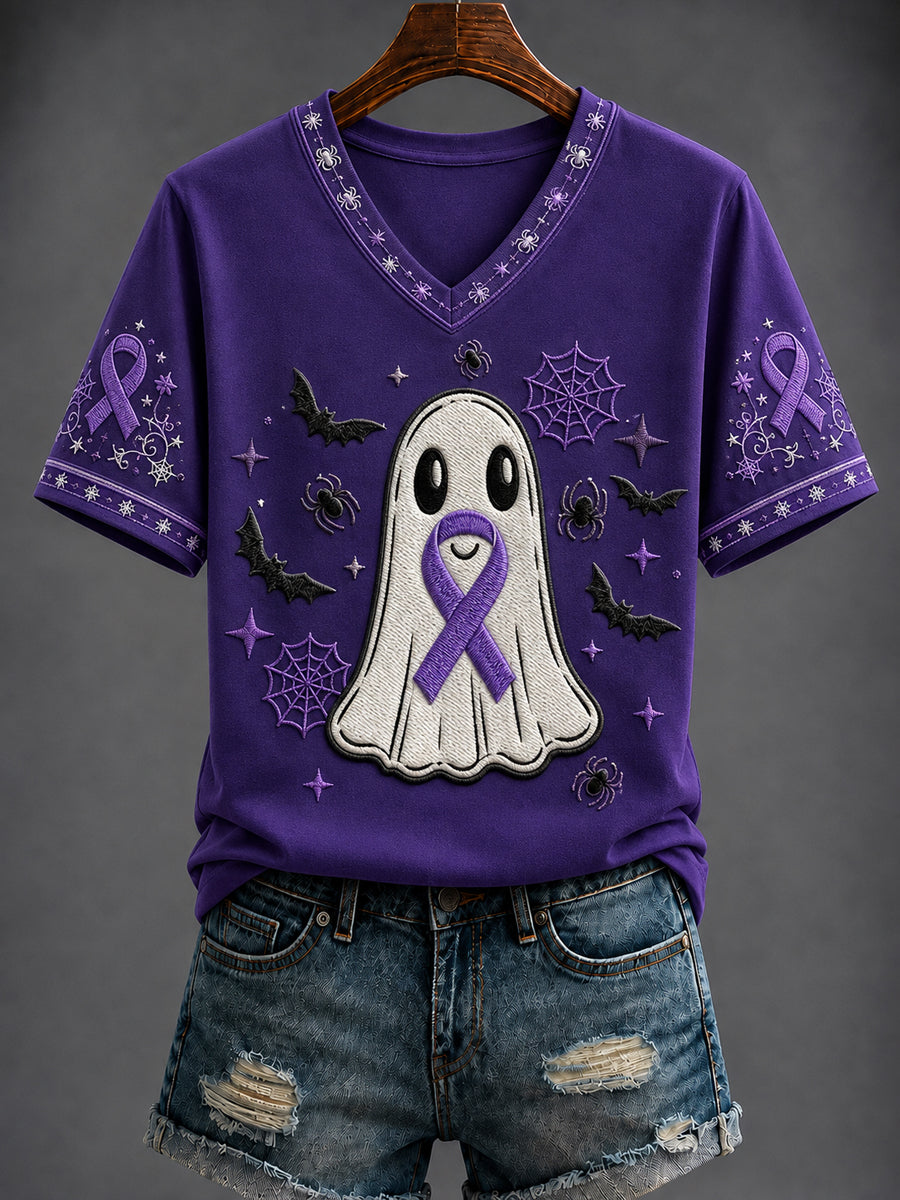 Kvinnor Alzheimers sjukdom Halloween Tryckt V-hals T-shirt
