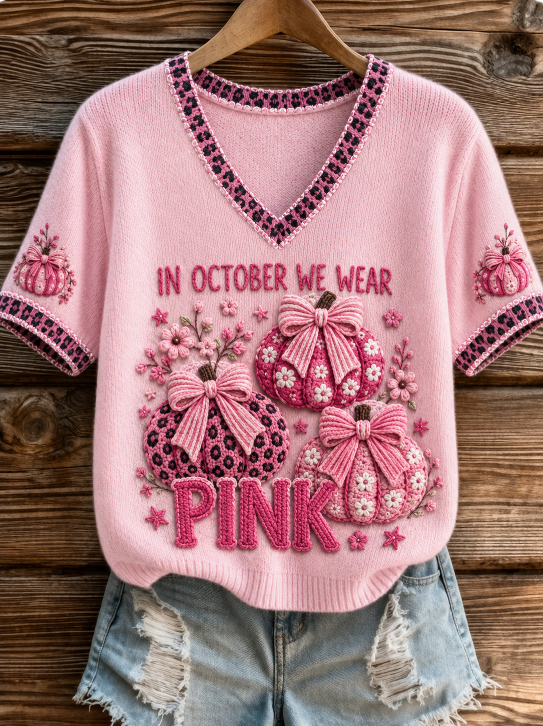 Kvinnors t-shirt i oktober där vi bär rosa