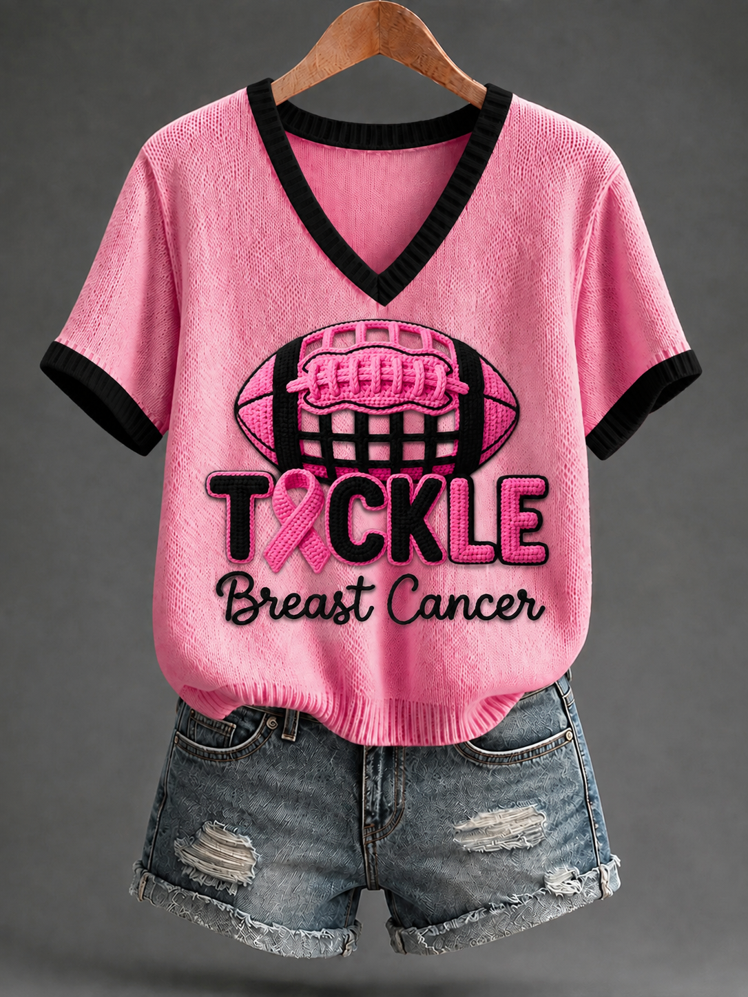 Kvinnligt t-shirt med korta ärmarna – tacklar bröstcancer