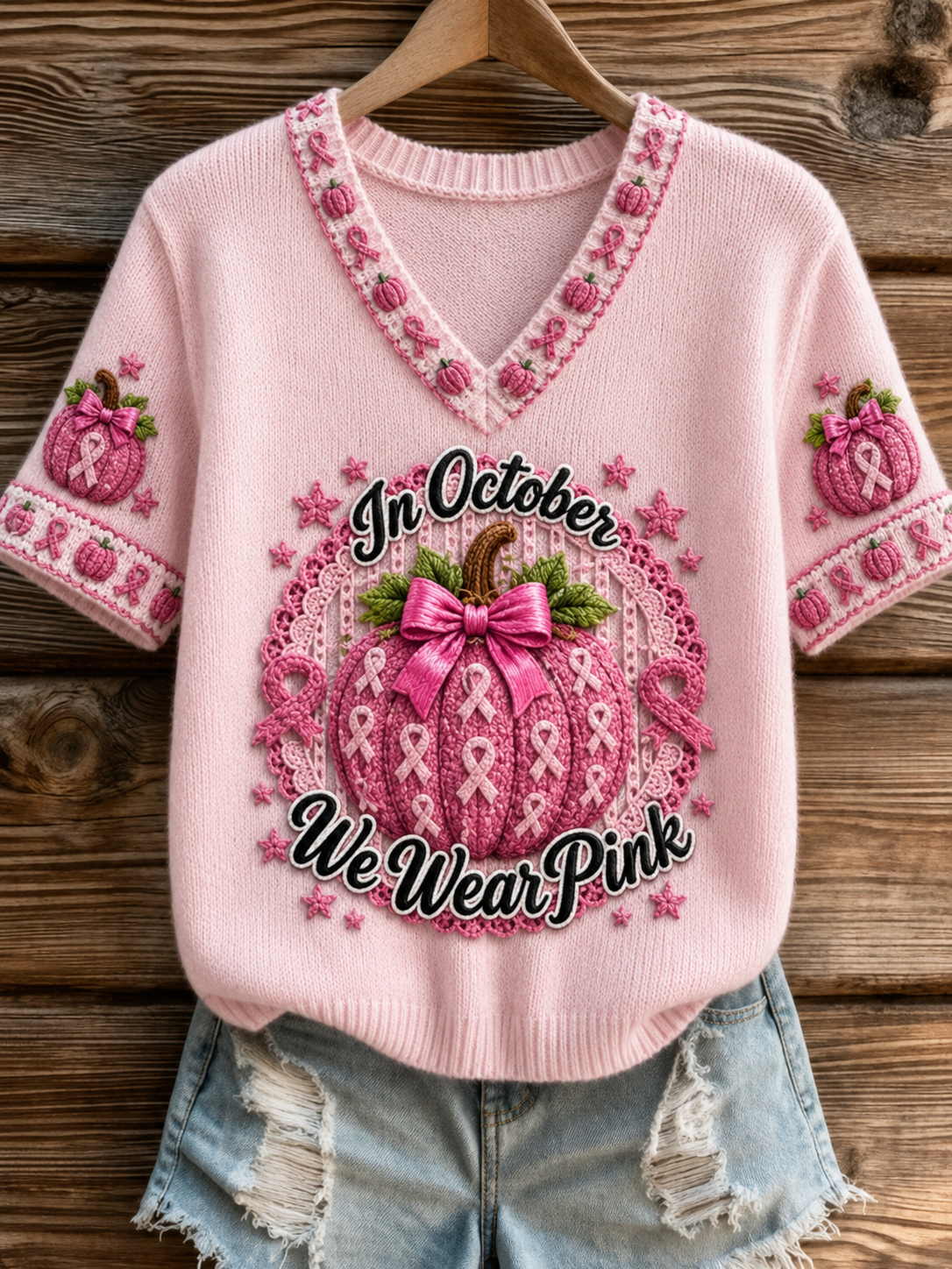 Kvinnors t-shirt i oktober där vi bär rosa