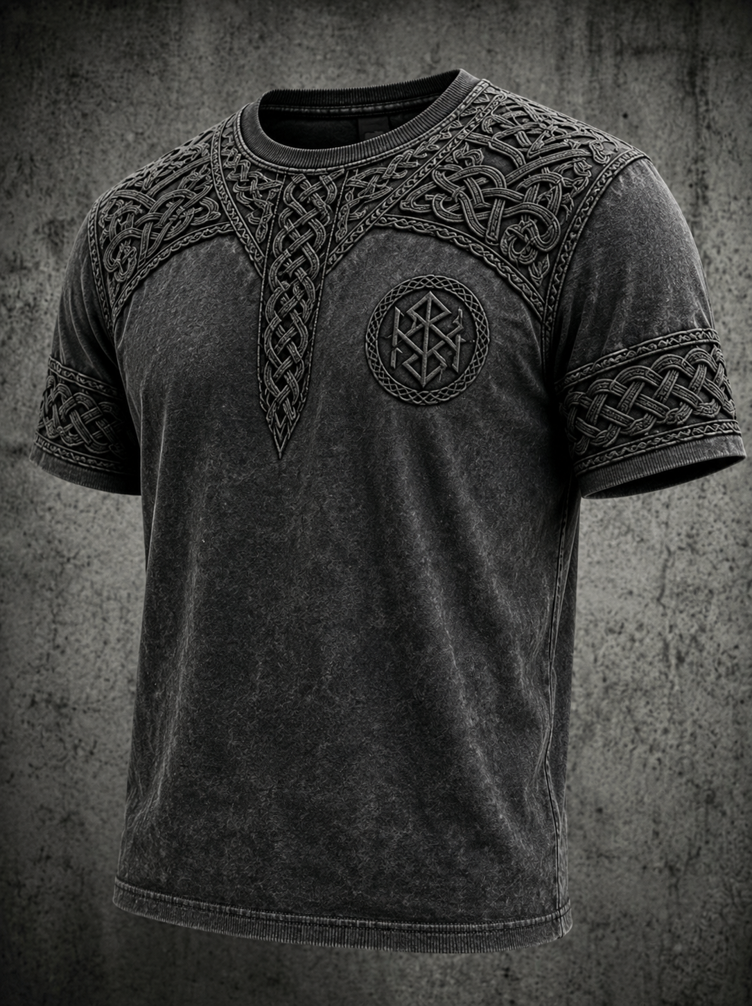 Herrtröja med retrovikingamotiv av valknut och korta ärmar