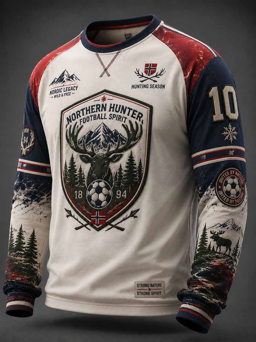 Vintage-dametreningstrøje for herrer med norsk elg- og fodboldmotiv