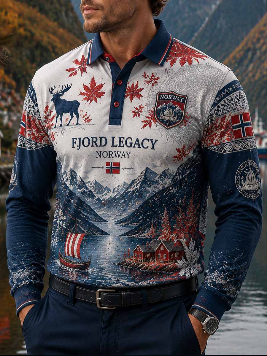Menns norske Fjord reisemønster Print Polo skjert