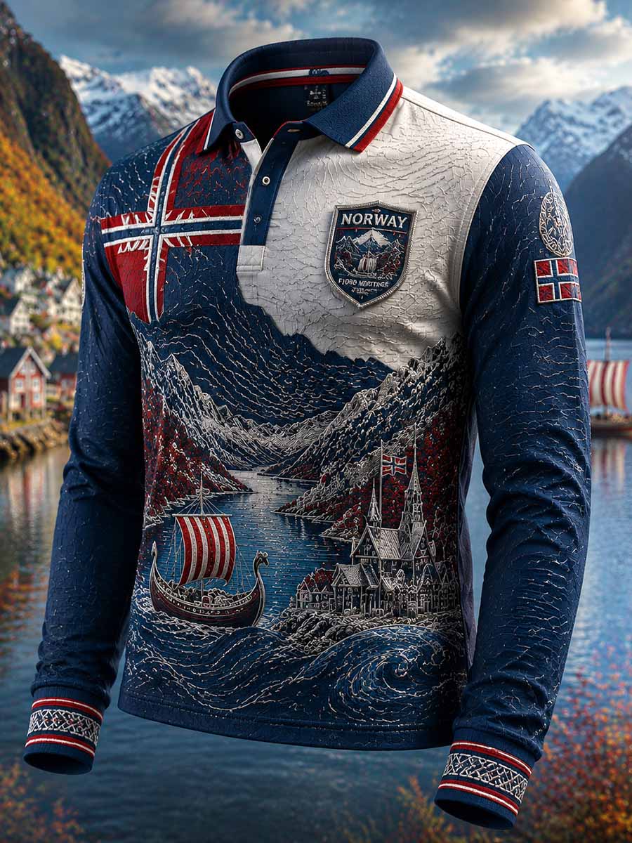 Mannens norske fjordreise-mønsterprintpolo