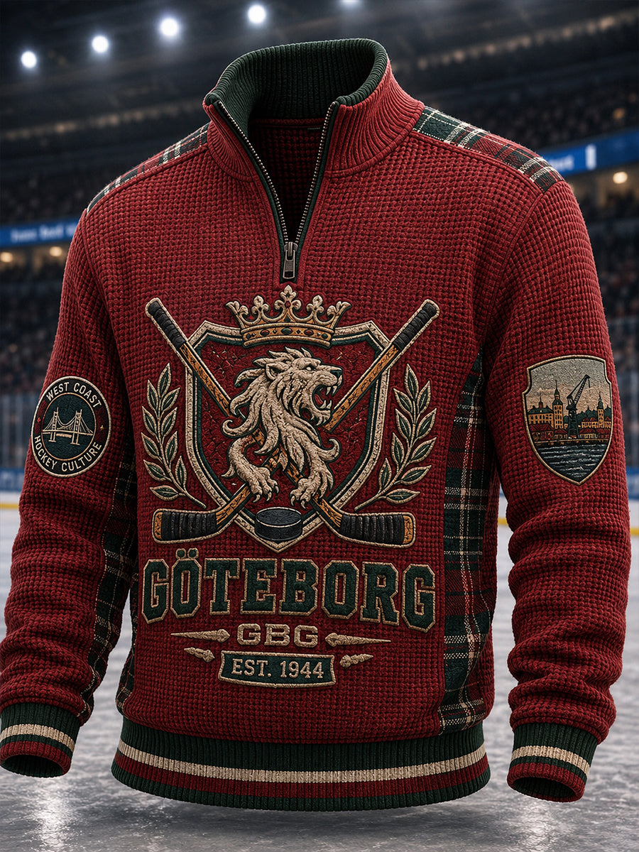 Herrtröja i 1 vintagestil från Göteborg Hockey med våffelmönster och lång ärm