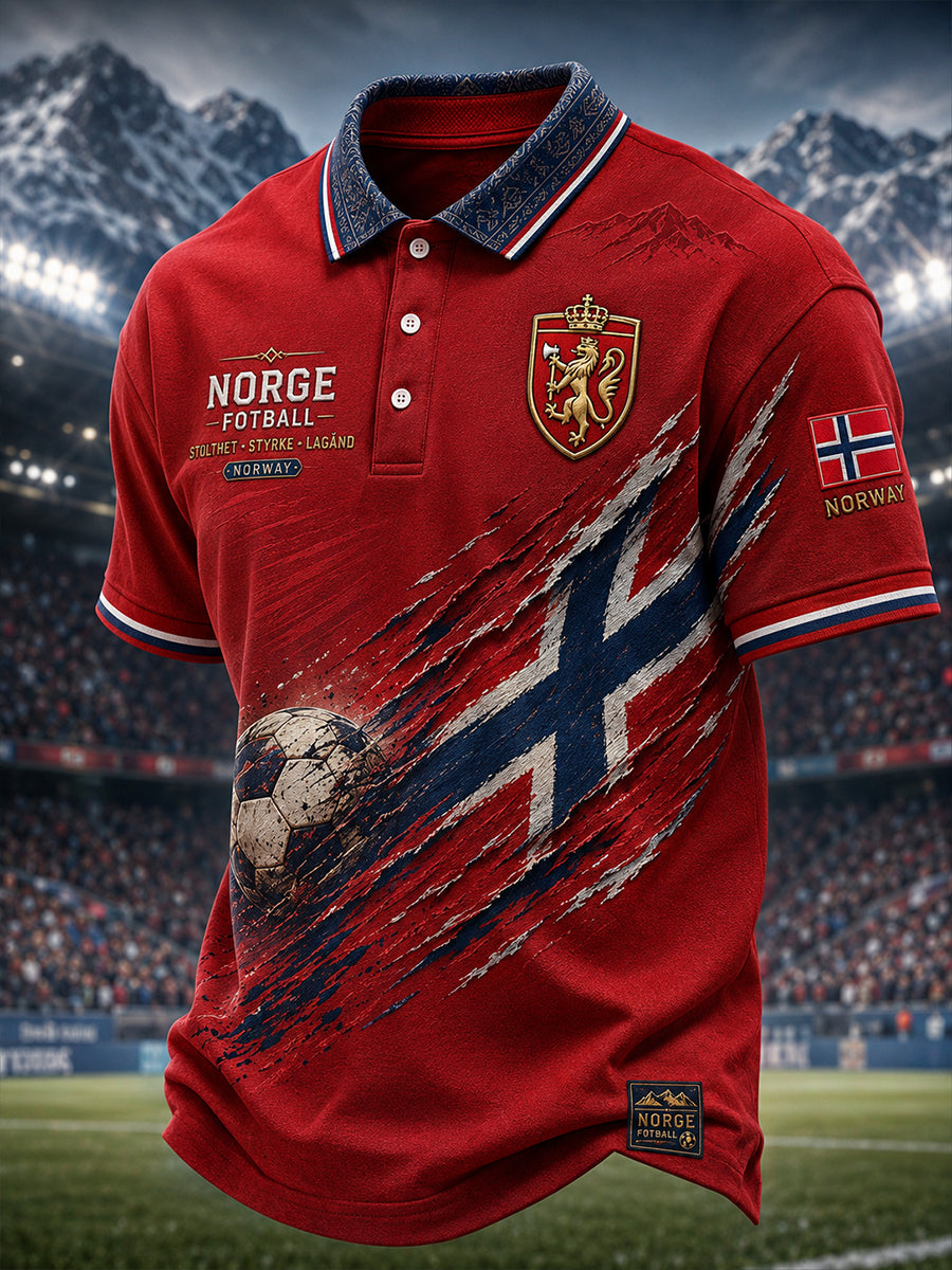 Menns polo-skjorte med kortermet og fotballinspirert trykk