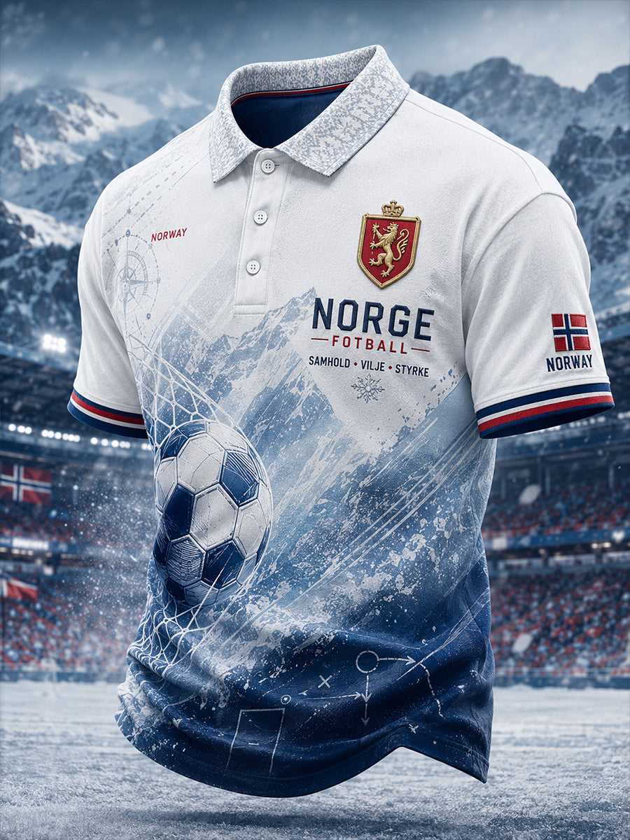 Menns polo-skjorte med kortermet og fotballinspirert trykk