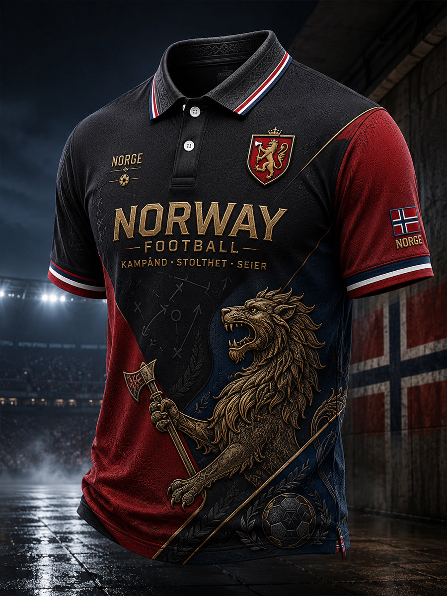 Menns polo-skjorte med kortermet og fotballinspirert trykk