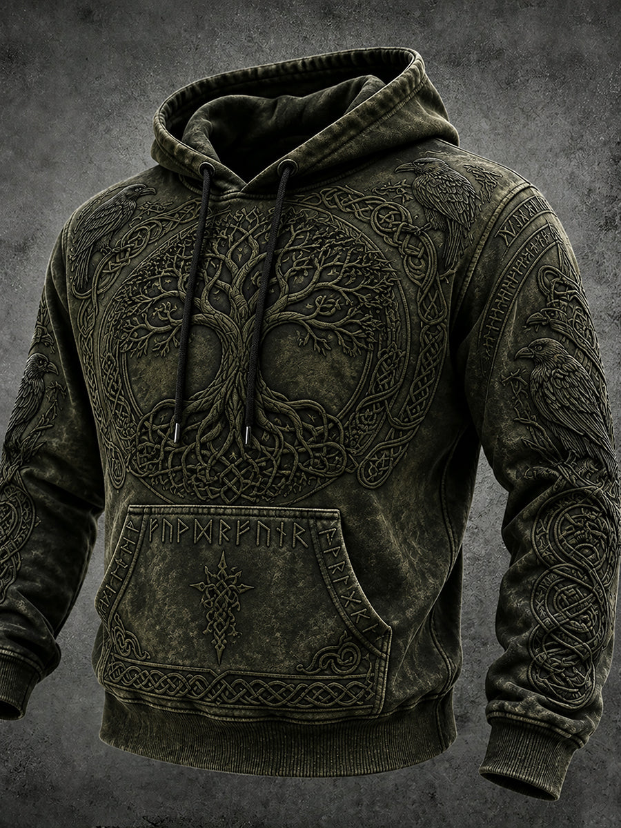 Mansvintage vikinginspirerad keltiskt mönstrad mysig vintage-huudie