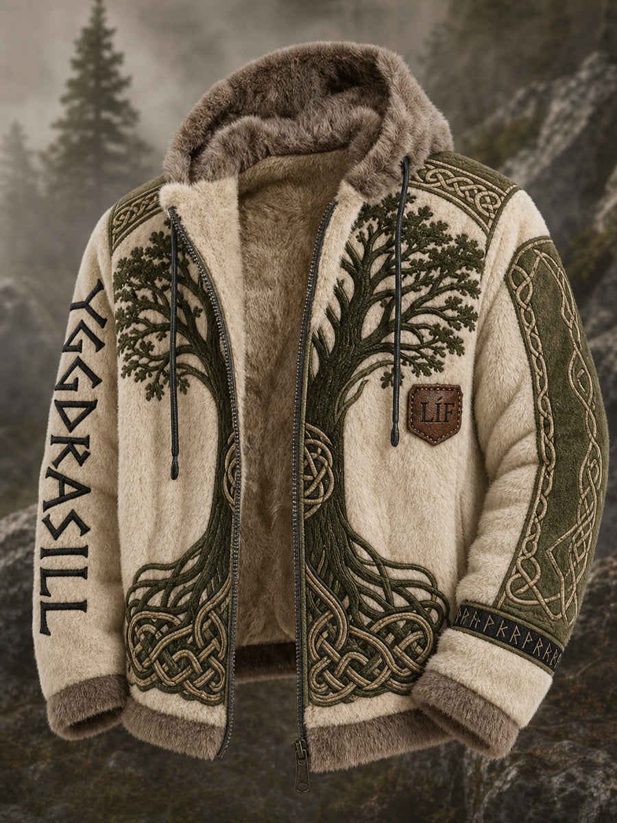 Herrlig retrovikingakulturkonsttryck, avslappnad och bekväm flanelljacka med huva