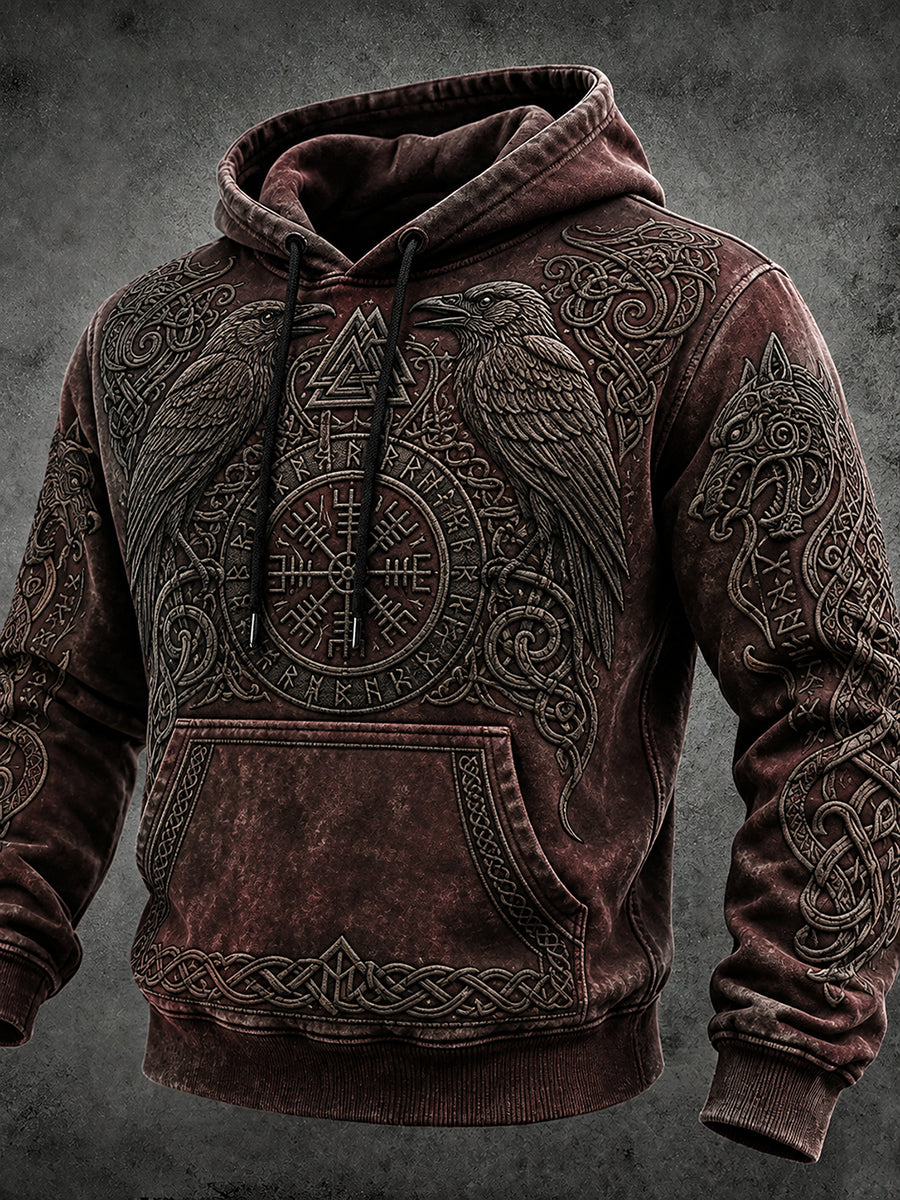 Mansvintage vikinginspirerad keltiskt mönstrad mysig vintage-huudie