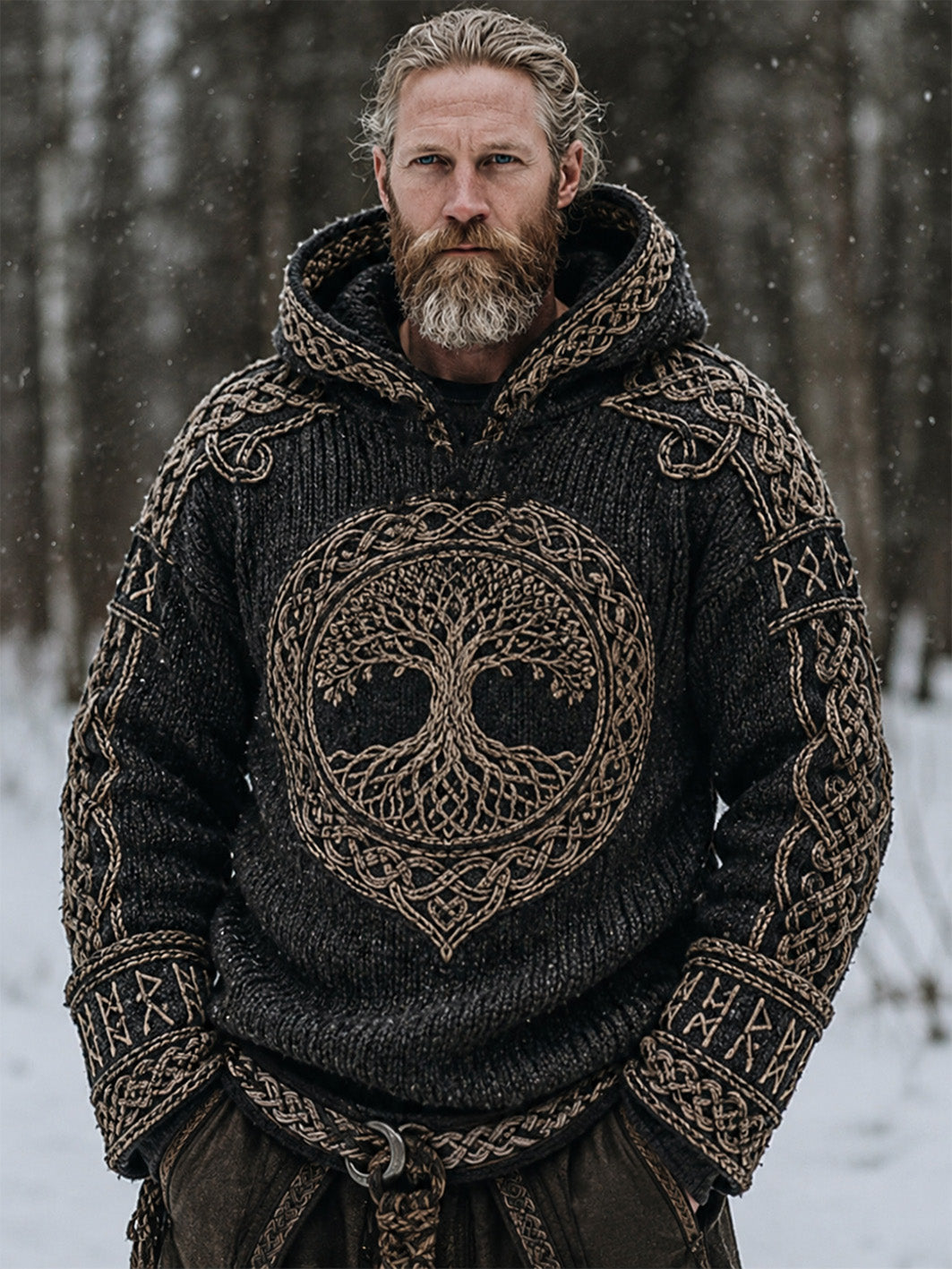 Kvartettmönstrad, avslappnad mockapullover med mönster i retroviking- och keltisk stil för män