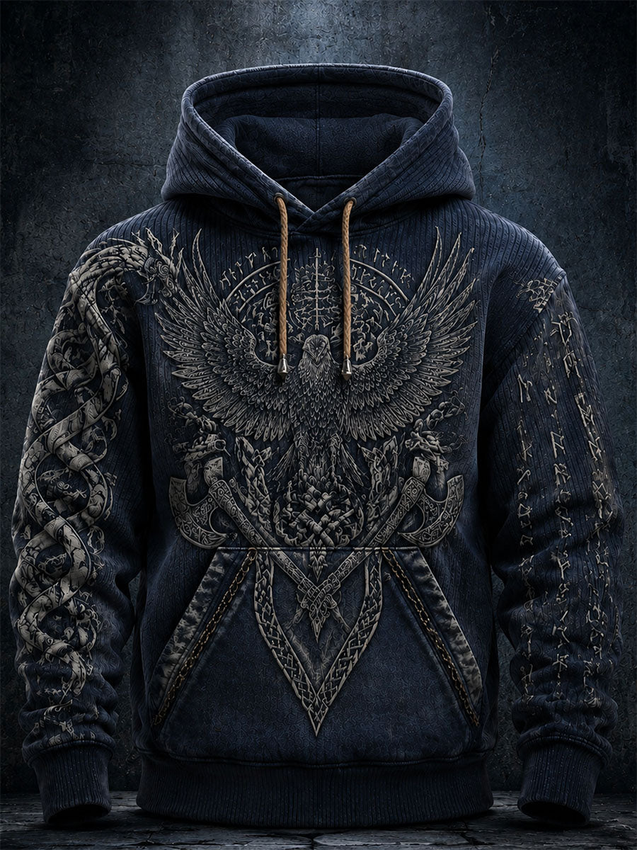 Mäns västra Retro Skriv ut Casual Fur krage Zip-up Hoodie Zip-up