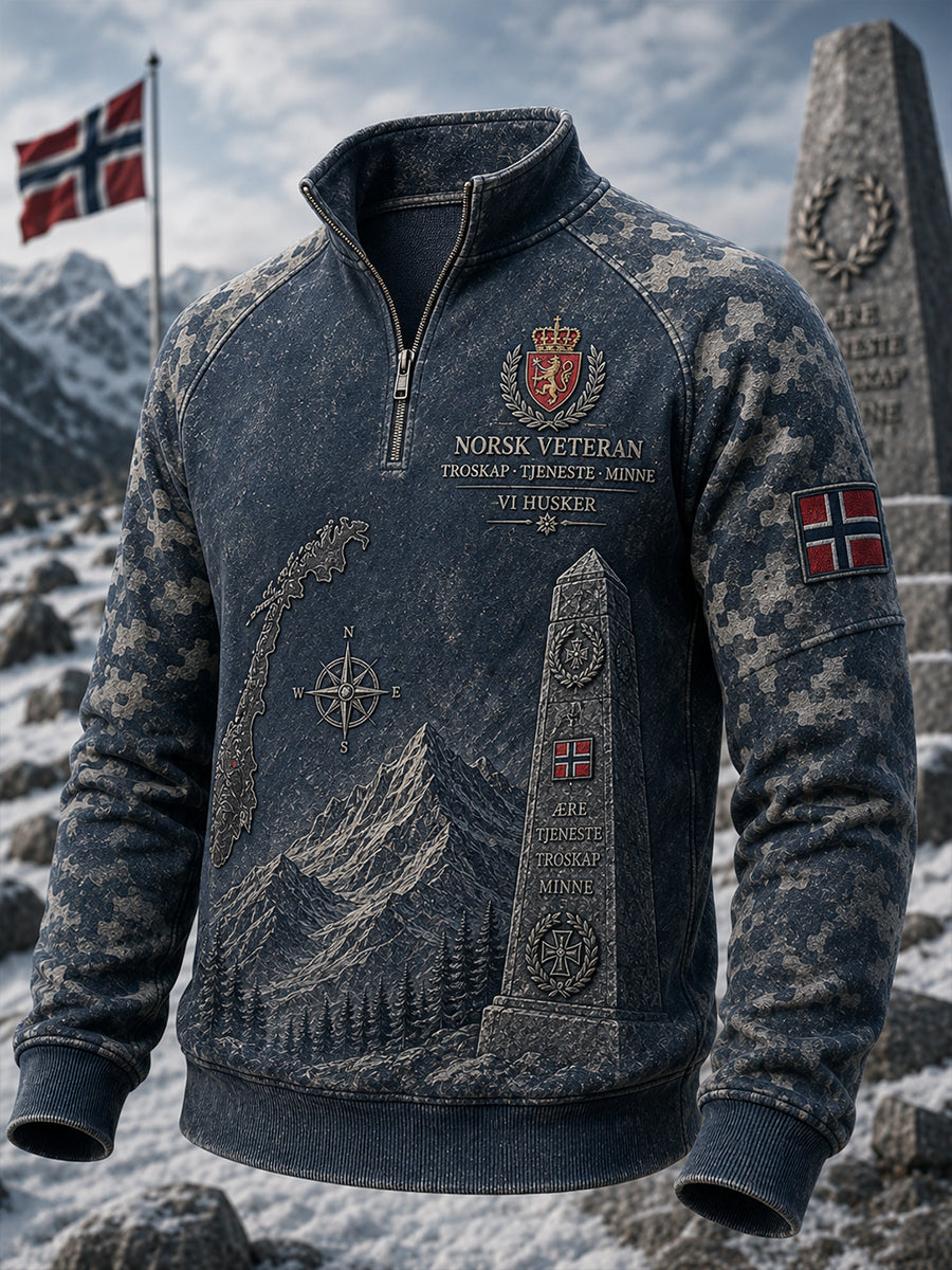 Herrers norske militære reise-lue med halvglidelås og oppstående krage – Sweater