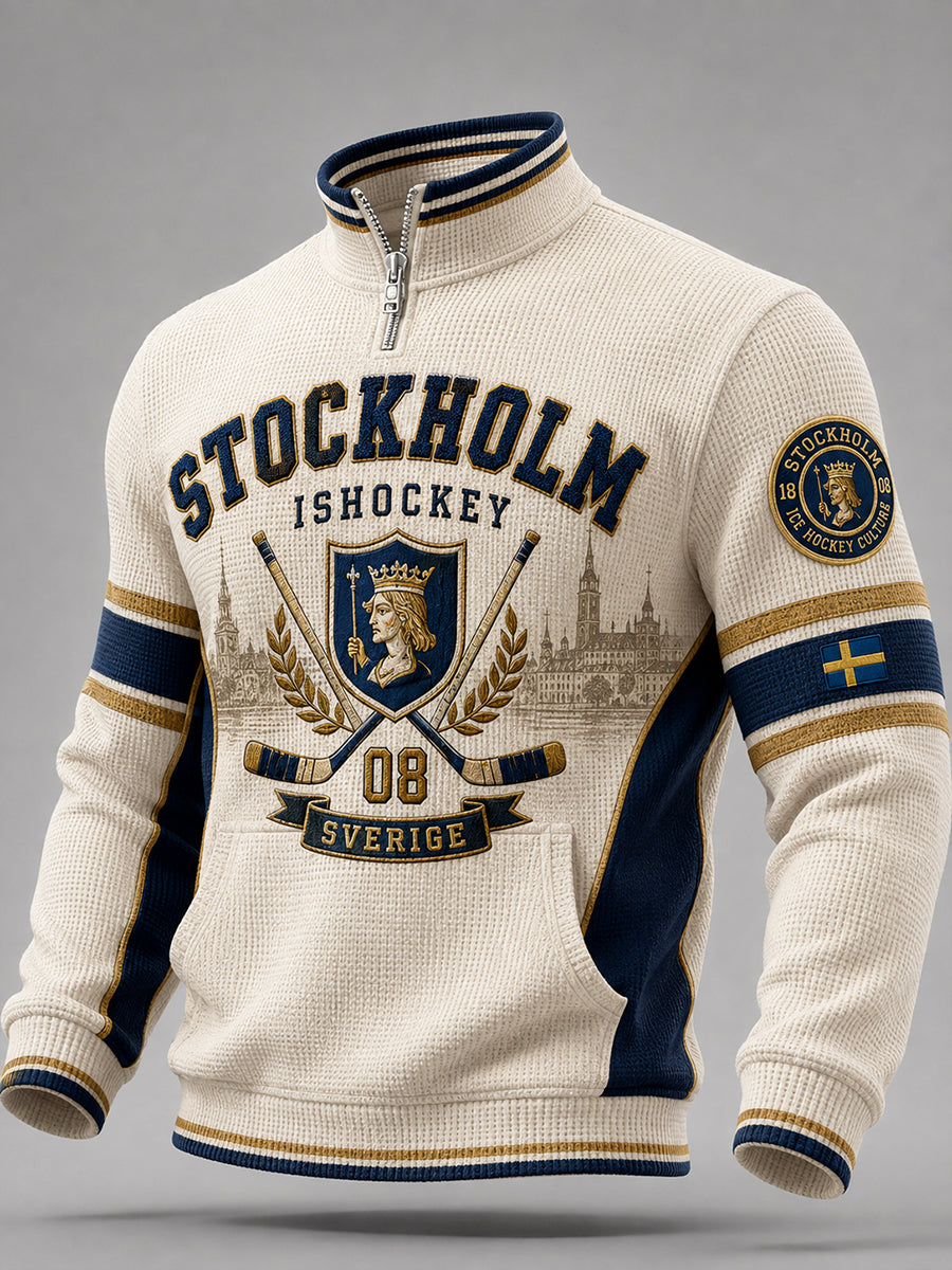 Herrvintageisshockey-waffeltröja med lång ärm från Stockholm, Sverige