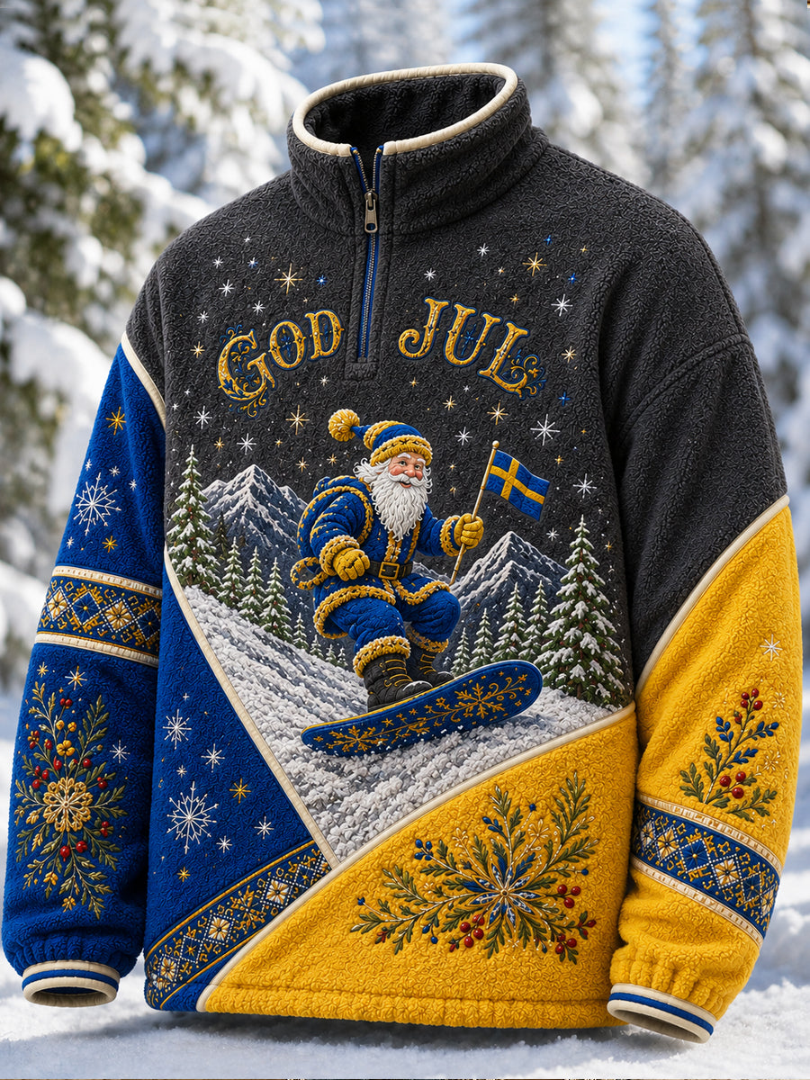 Svensk jultryckt casual sweatshirt med dragkedja för män